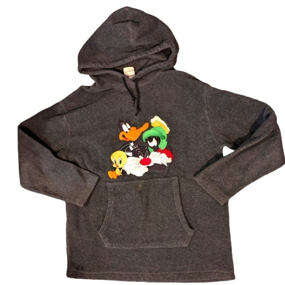 Warner Brothers Y2K‎ Gray embroidered Looney Tunes hoodie sweatshirt men's small